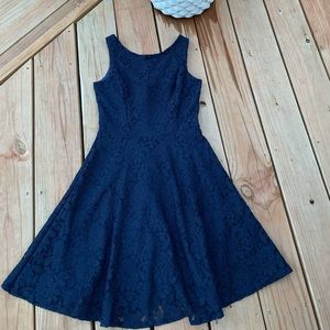 Navy, lace zip up dress